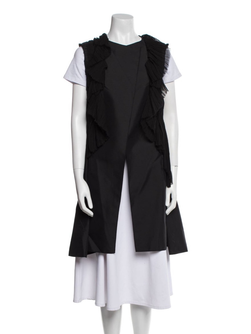 Nina Ricci Black Ruffle Collarless Vest Dress (M)